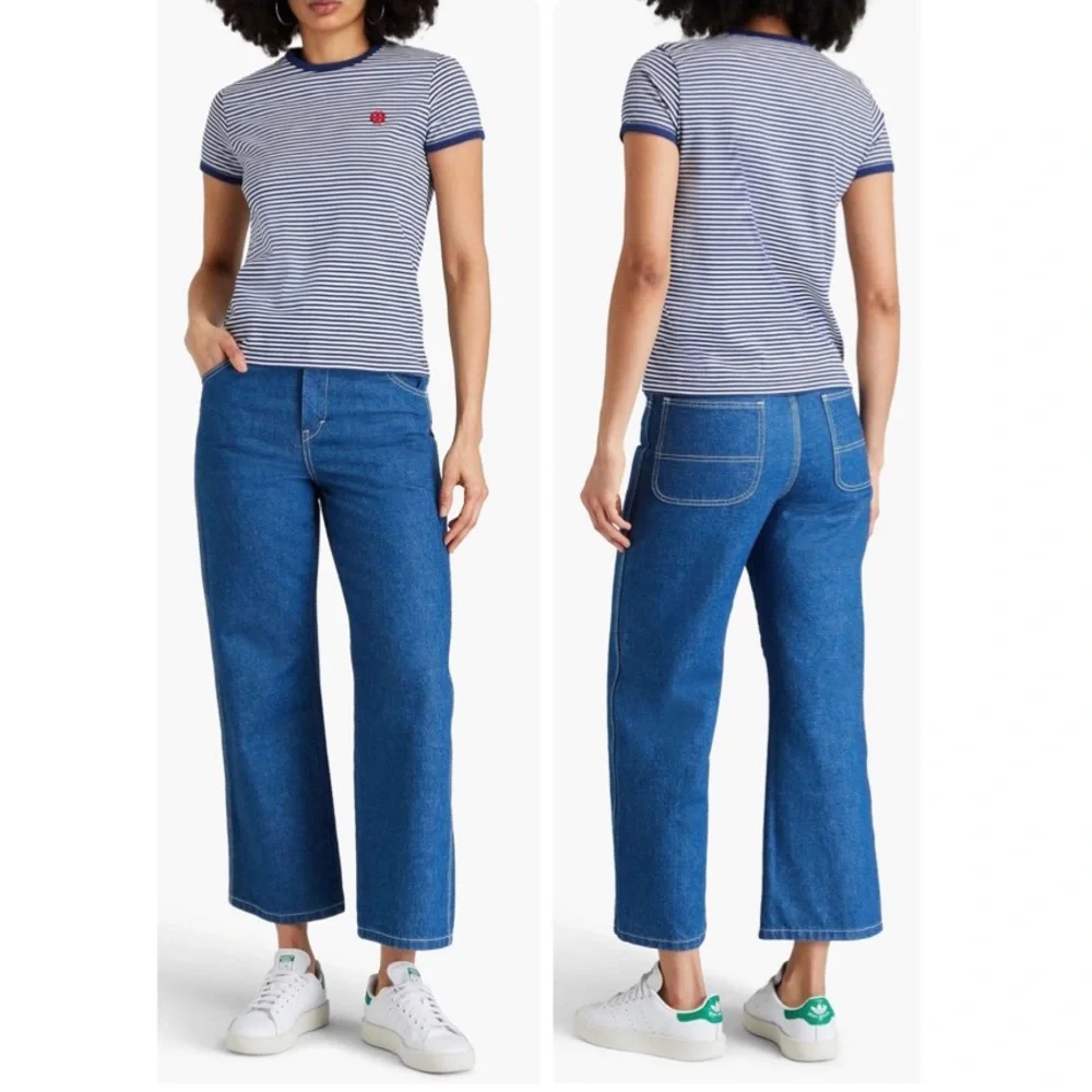 Tory Burch Sport Women's Blue Striped Cotton-Jersey Short Sleeve T-Shirt Medium - Picture 15 of 15